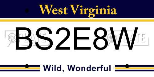 BS2E8W West Virginia License Plate
