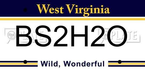 BS2H2O West Virginia License Plate