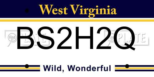 BS2H2Q West Virginia License Plate