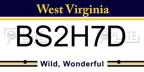 BS2H7D West Virginia License Plate