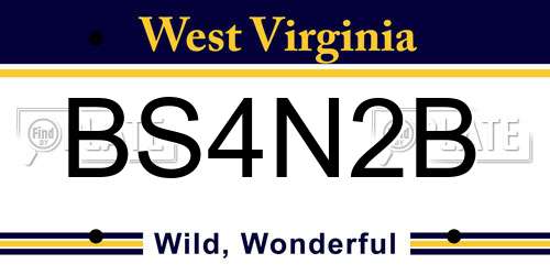 BS4N2B West Virginia License Plate