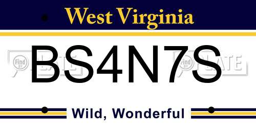BS4N7S West Virginia License Plate