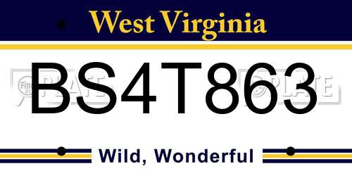 BS4T863 West Virginia License Plate