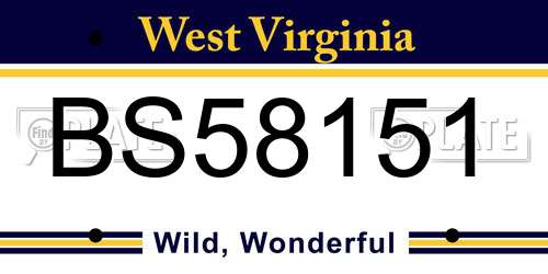 BS58151 West Virginia License Plate