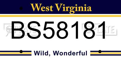 BS58181 West Virginia License Plate