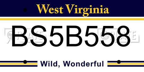 BS5B558 West Virginia License Plate