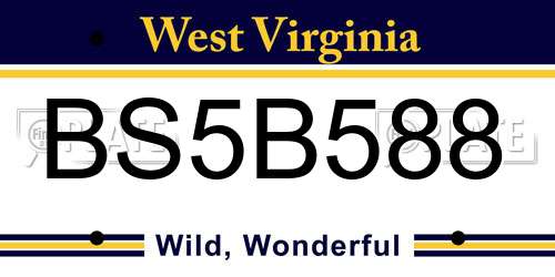 BS5B588 West Virginia License Plate