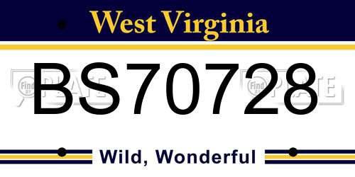 BS70728 West Virginia License Plate