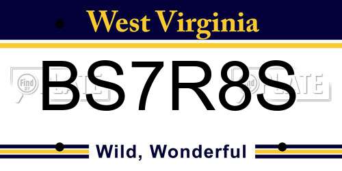 BS7R8S West Virginia License Plate