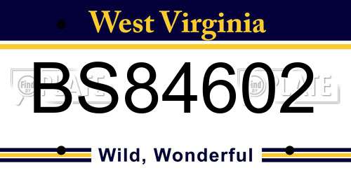 BS84602 West Virginia License Plate