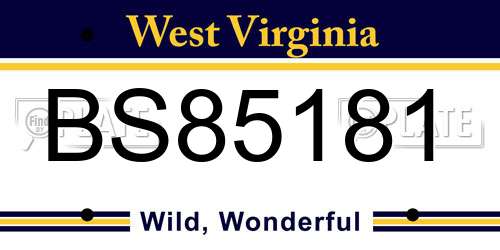 BS85181 West Virginia License Plate