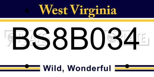 BS8B034 West Virginia License Plate