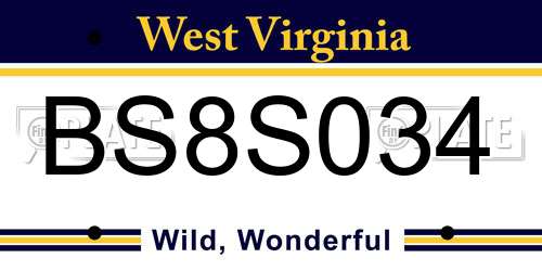 BS8S034 West Virginia License Plate
