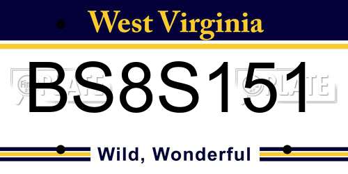 BS8S151 West Virginia License Plate