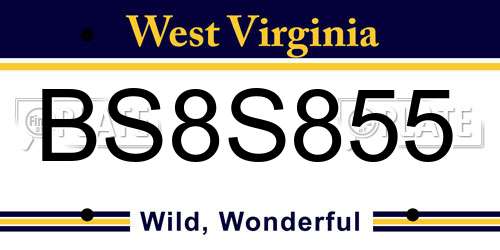 BS8S855 West Virginia License Plate