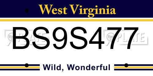 BS9S477 West Virginia License Plate