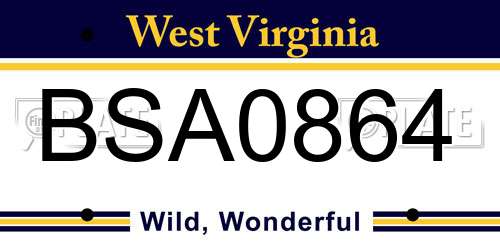 BSA0864 West Virginia License Plate