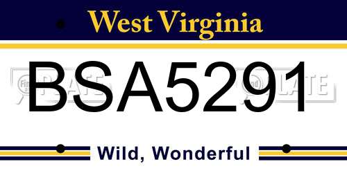 BSA5291 West Virginia License Plate