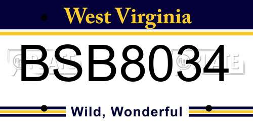BSB8034 West Virginia License Plate