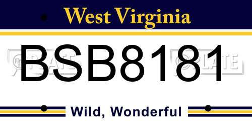 BSB8181 West Virginia License Plate
