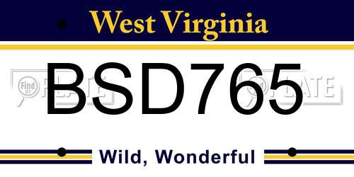 BSD765 West Virginia License Plate
