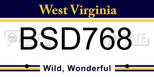 BSD768 West Virginia License Plate