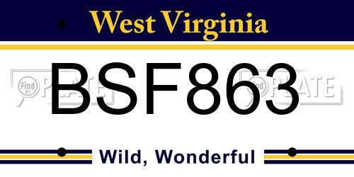 BSF863 West Virginia License Plate