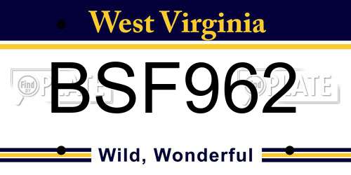 BSF962 West Virginia License Plate