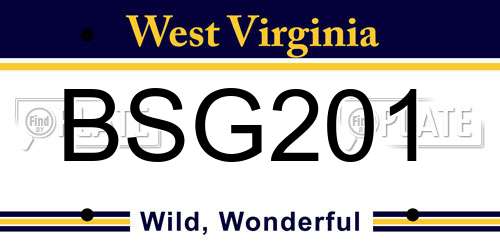 BSG201 West Virginia License Plate