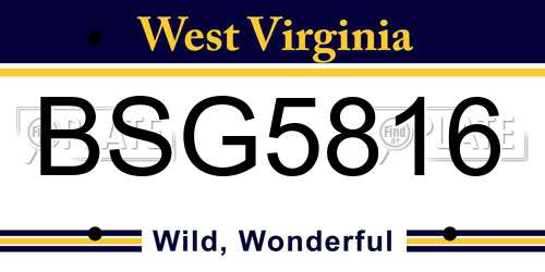 BSG5816 West Virginia License Plate