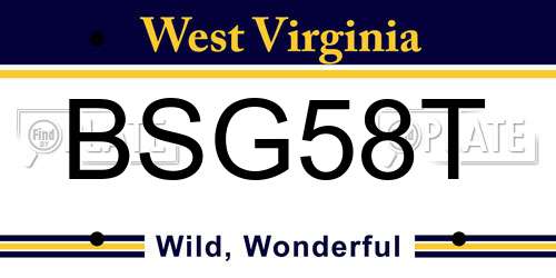 BSG58T West Virginia License Plate