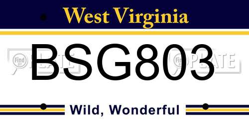 BSG803 West Virginia License Plate