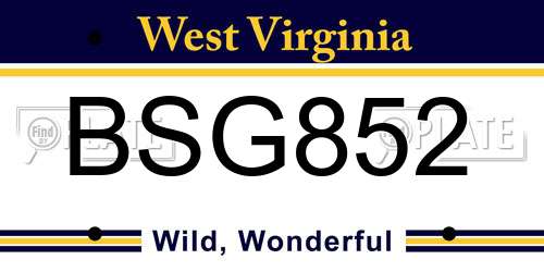 BSG852 West Virginia License Plate