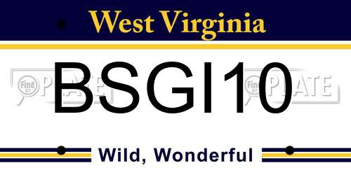 BSGI10 West Virginia License Plate