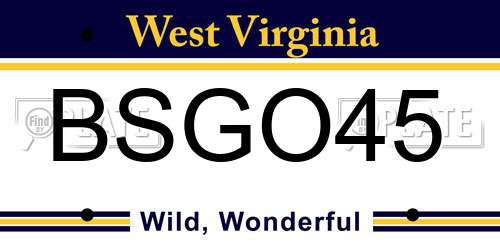 BSGO45 West Virginia License Plate
