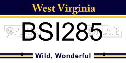 BSI285 West Virginia License Plate