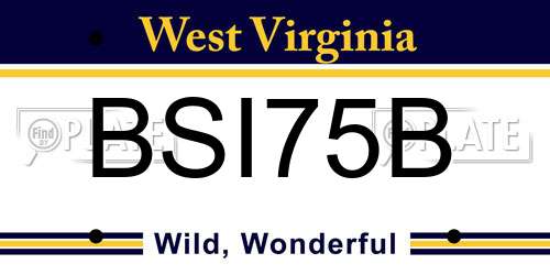 BSI75B West Virginia License Plate