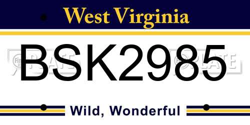 BSK2985 West Virginia License Plate