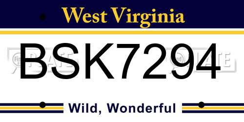 BSK7294 West Virginia License Plate