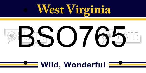 BSO765 West Virginia License Plate