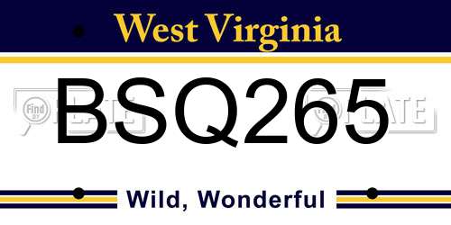 BSQ265 West Virginia License Plate