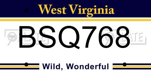 BSQ768 West Virginia License Plate