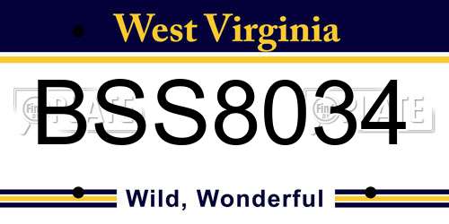 BSS8034 West Virginia License Plate