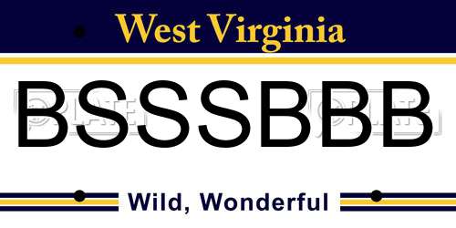 BSSSBBB West Virginia License Plate