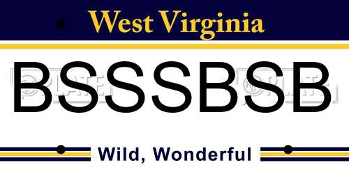 BSSSBSB West Virginia License Plate