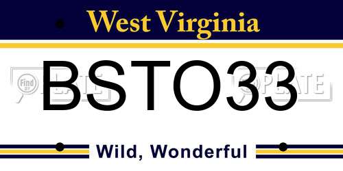 BSTO33 West Virginia License Plate