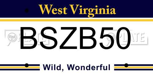 BSZB50 West Virginia License Plate