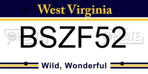 BSZF52 West Virginia License Plate