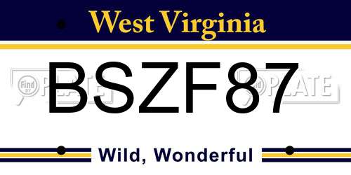 BSZF87 West Virginia License Plate