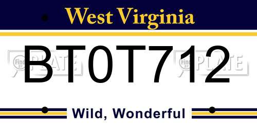 BT0T712 West Virginia License Plate